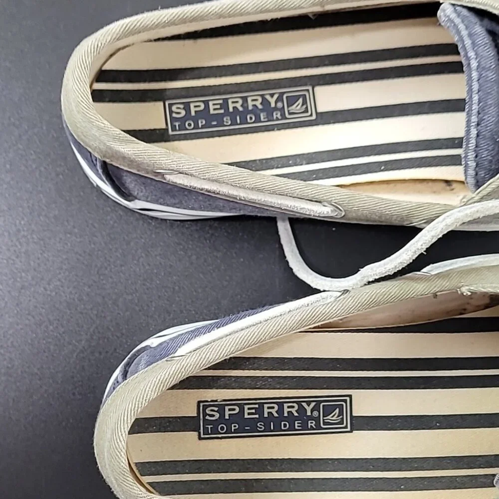 Sperry Women's Blue & Tan Canvas Boat Shoes Size 8M Casual Loafers Nautical Styl